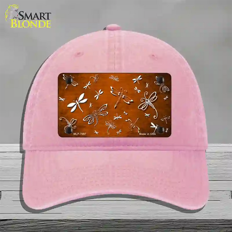 Orange White Dragonfly Oil Rubbed Novelty License Plate Hat Unconstructed Cotton / Pink