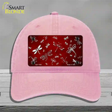 Red White Dragonfly Oil Rubbed Novelty License Plate Hat Unconstructed Cotton / Pink