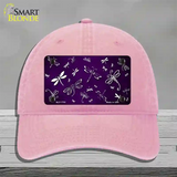 Purple White Dragonfly Oil Rubbed Novelty License Plate Hat Unconstructed Cotton / Pink