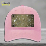 Gold White Dragonfly Oil Rubbed Novelty License Plate Hat Unconstructed Cotton / Pink