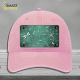 Mint White Dragonfly Oil Rubbed Novelty License Plate Hat Unconstructed Cotton / Pink