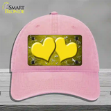 Yellow White Dragonfly Hearts Oil Rubbed Novelty License Plate Hat Unconstructed Cotton / Pink