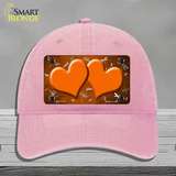 Orange White Dragonfly Hearts Oil Rubbed Novelty License Plate Hat Unconstructed Cotton / Pink