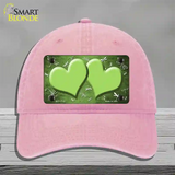 Lime Green White Dragonfly Hearts Oil Rubbed Novelty License Plate Hat Unconstructed Cotton / Pink