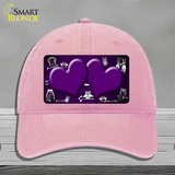 Purple White Owl Hearts Oil Rubbed Novelty License Plate Hat Unconstructed Cotton / Pink