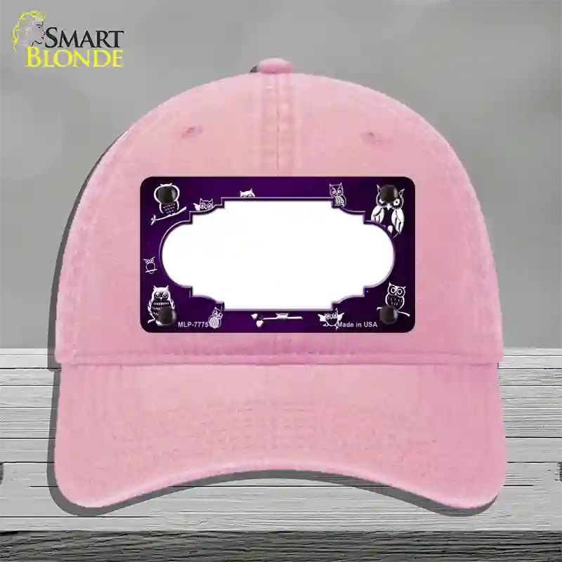 Purple White Owl Scallop Oil Rubbed Novelty License Plate Hat Unconstructed Cotton / Pink