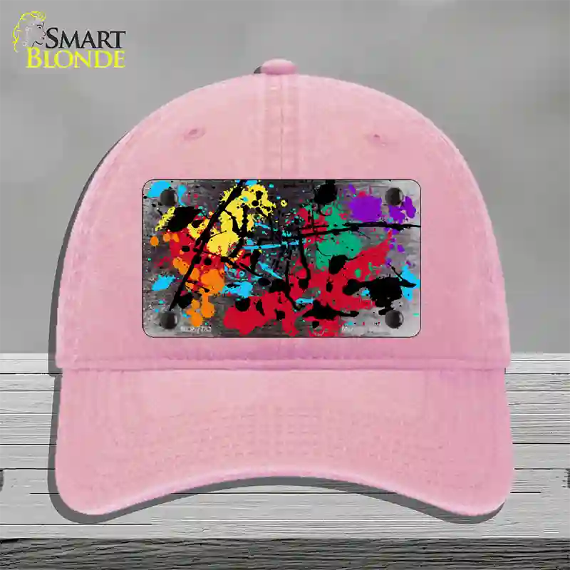 Black White Splatter Oil Rubbed Novelty License Plate Hat Unconstructed Cotton / Pink