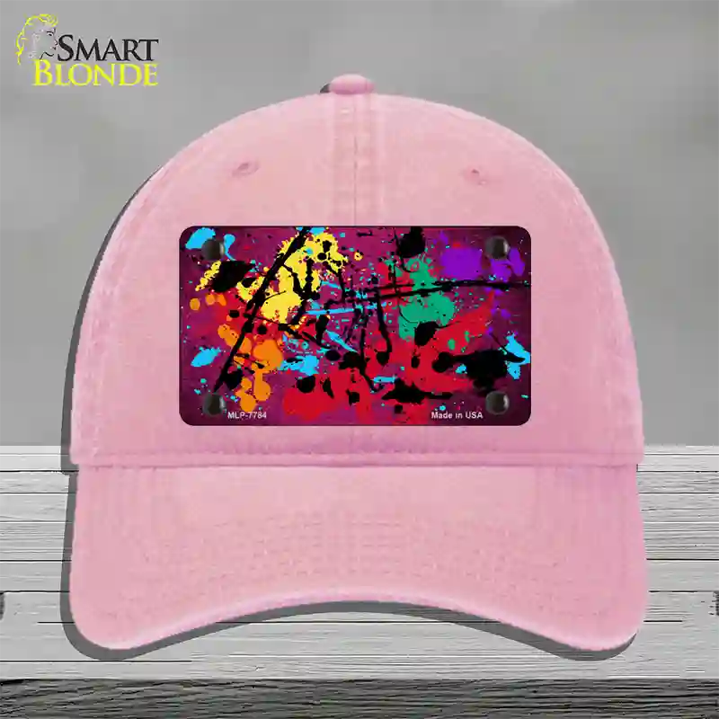 Pink Splatter Oil Rubbed Novelty License Plate Hat Unconstructed Cotton / Pink