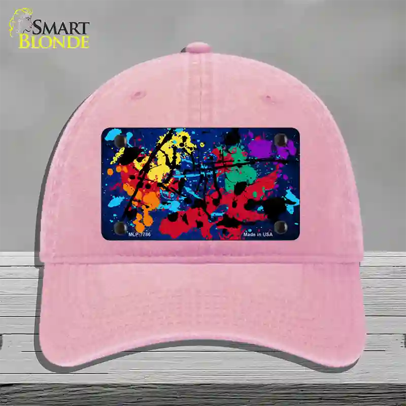 Blue Splatter Oil Rubbed Novelty License Plate Hat Unconstructed Cotton / Pink