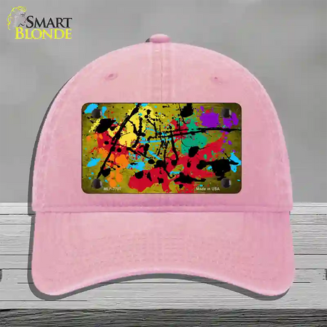 Yellow Splatter Oil Rubbed Novelty License Plate Hat Unconstructed Cotton / Pink