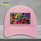 Gray Splatter Oil Rubbed Novelty License Plate Hat Unconstructed Cotton / Pink