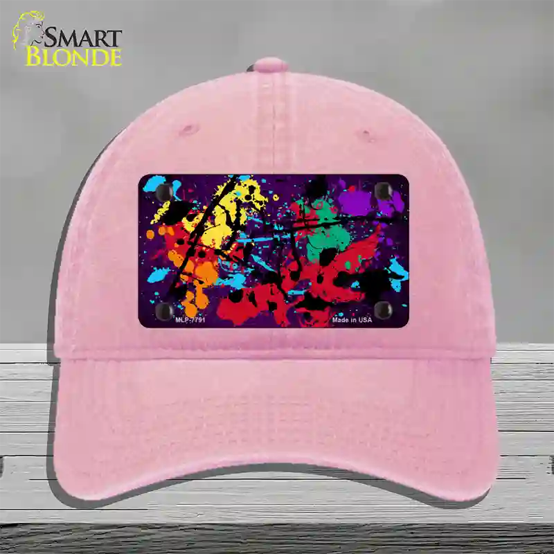 Purple Splatter Oil Rubbed Novelty License Plate Hat Unconstructed Cotton / Pink