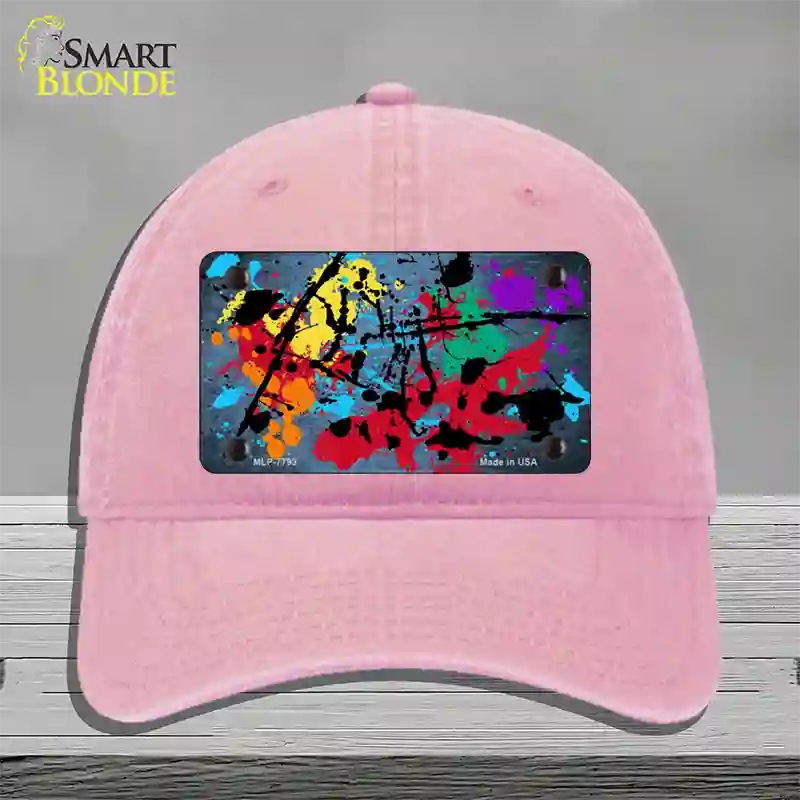 Light Blue Splatter Oil Rubbed Novelty License Plate Hat Unconstructed Cotton / Pink