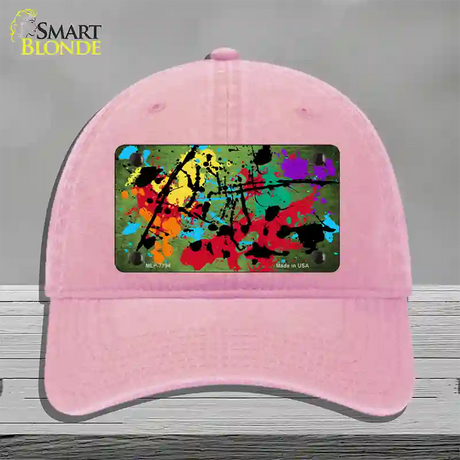 Lime Green Splatter Oil Rubbed Novelty License Plate Hat Unconstructed Cotton / Pink