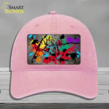 Tan Splatter Oil Rubbed Novelty License Plate Hat Unconstructed Cotton / Pink