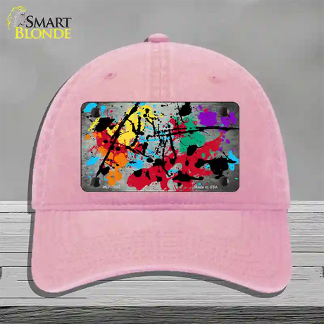 White Splatter Oil Rubbed Novelty License Plate Hat Unconstructed Cotton / Pink