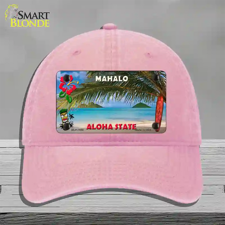 Blank Mahalo Hawaii State Novelty License Plate Hat Unconstructed Cotton / Pink