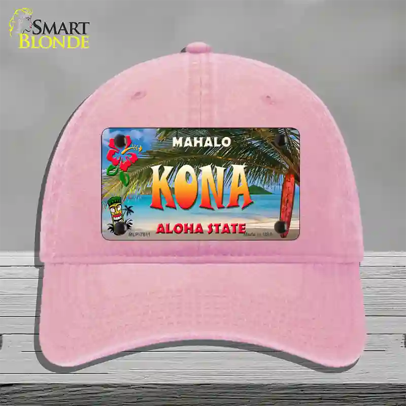 Kona Hawaii State Novelty License Plate Hat Unconstructed Cotton / Pink