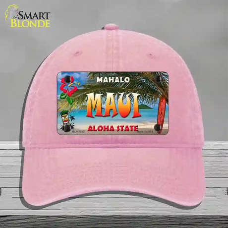 Maui Hawaii State Novelty License Plate Hat Unconstructed Cotton / Pink