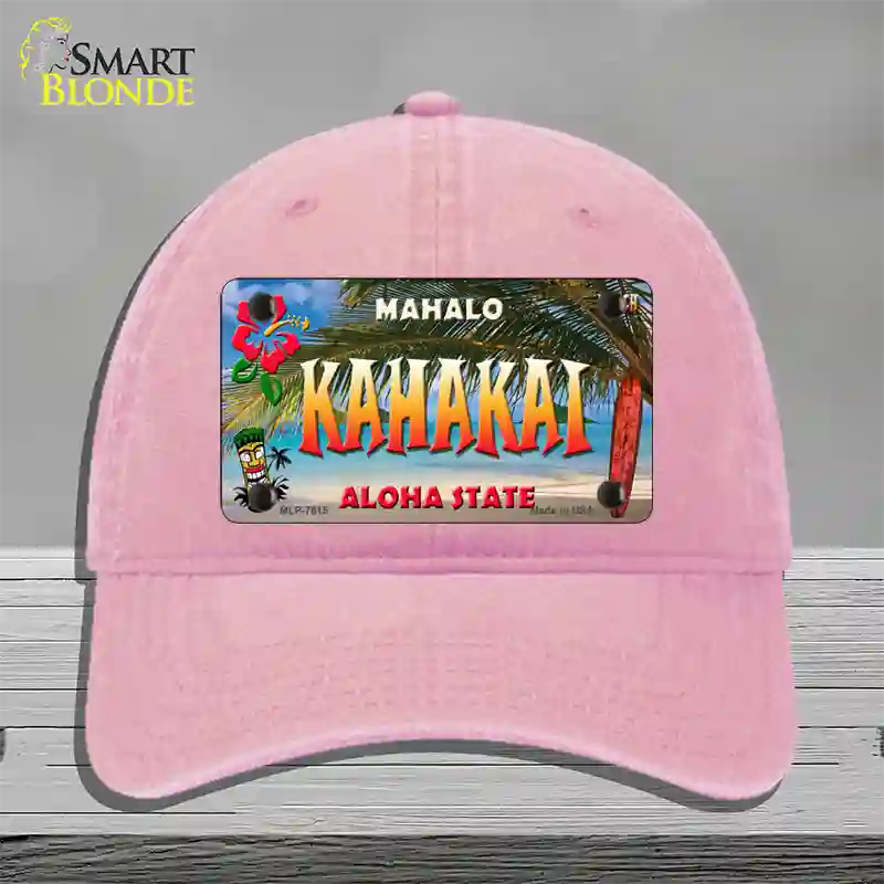 Kahakai Hawaii State Novelty License Plate Hat Unconstructed Cotton / Pink