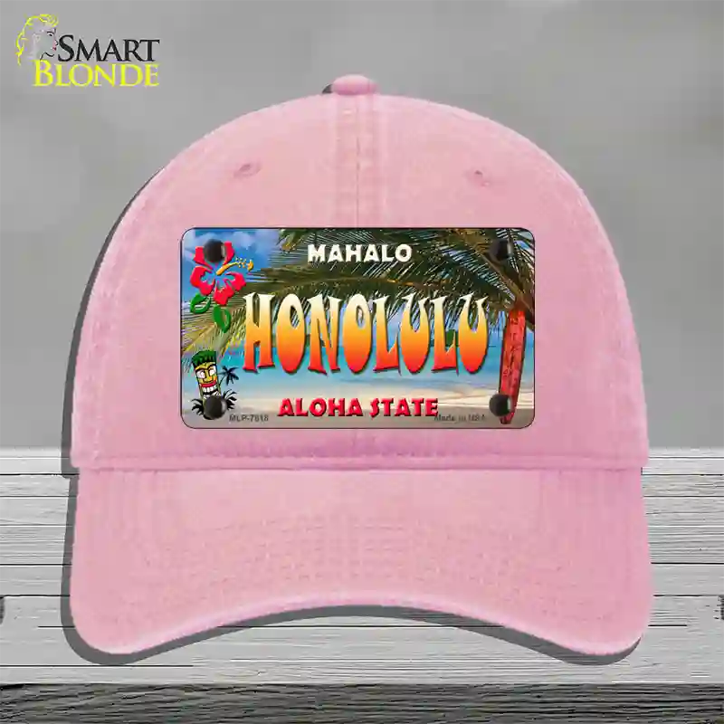 Honolulu Hawaii State Novelty License Plate Hat Unconstructed Cotton / Pink