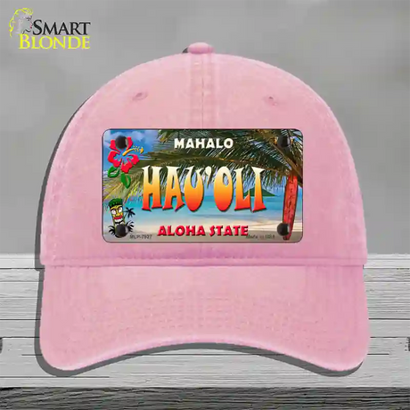 Hau oli Hawaii State Novelty License Plate Hat Unconstructed Cotton / Pink