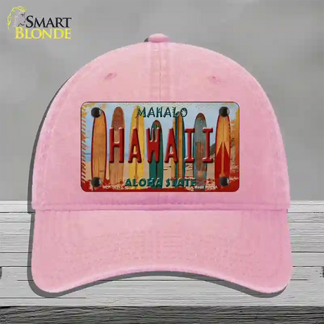 Hawaii Surfboards State Novelty License Plate Hat Unconstructed Cotton / Pink