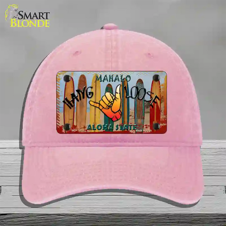 Hang Loose Surfboards Hawaii State Novelty License Plate Hat Unconstructed Cotton / Pink