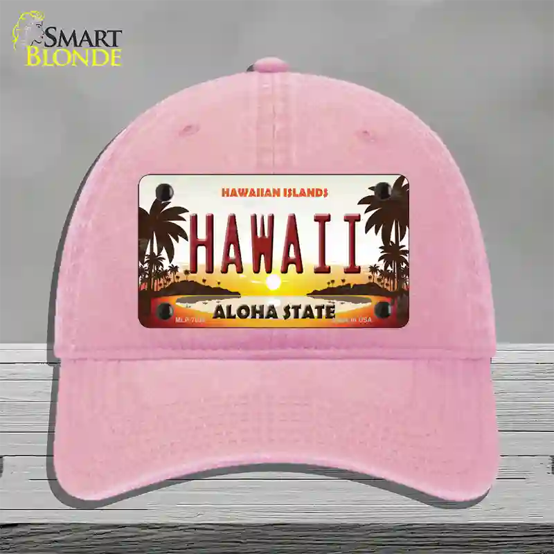 Hawaii Hawaiian Islands Novelty License Plate Hat Unconstructed Cotton / Pink