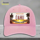 Oahu Hawaiian Islands Novelty License Plate Hat Unconstructed Cotton / Pink