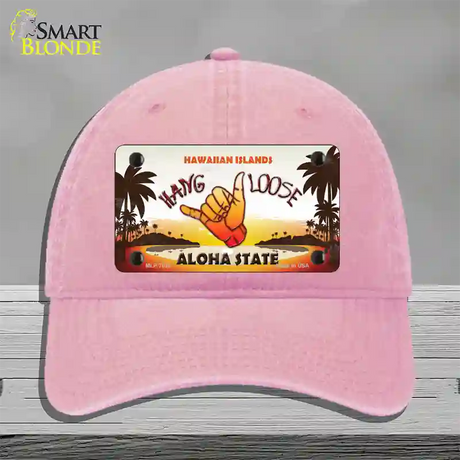 Hang Loose Hawaiian Islands Novelty License Plate Hat Unconstructed Cotton / Pink