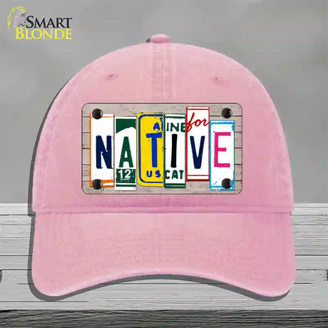 Native License Plate Art Wood Novelty License Plate Hat Unconstructed Cotton / Pink