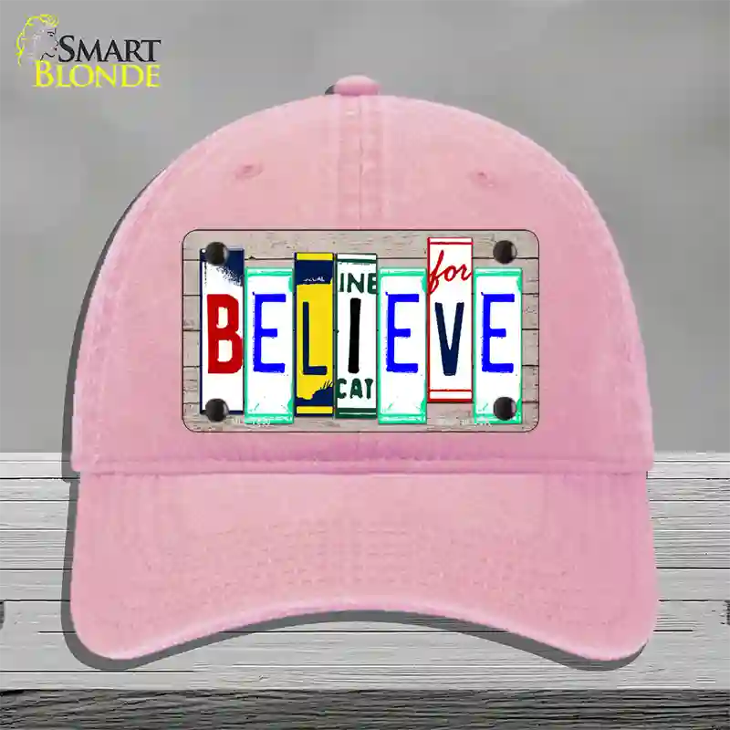 Believe License Plate Art Wood Novelty License Plate Hat Unconstructed Cotton / Pink