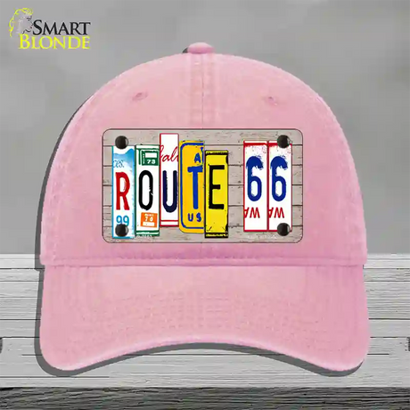 Route 66 License Plate Art Wood Novelty License Plate Hat Unconstructed Cotton / Pink