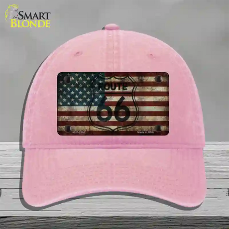 Route 66 American Flag Transparent Novelty License Plate Hat Unconstructed Cotton / Pink