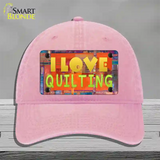 I Love Quilting Novelty License Plate Hat Unconstructed Cotton / Pink