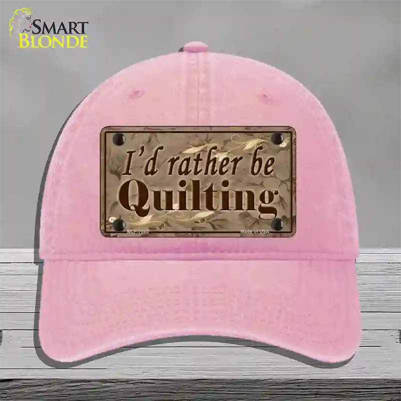 Id Rather Be Quilting Novelty License Plate Hat Unconstructed Cotton / Pink