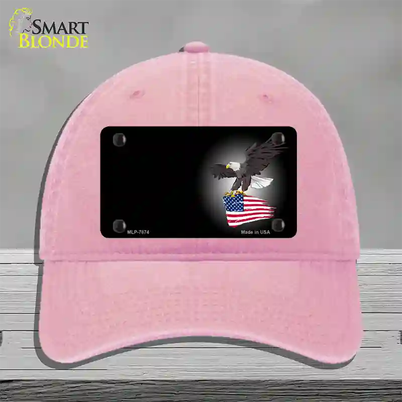 Eagle Flag Offset Novelty License Plate Hat Unconstructed Cotton / Pink