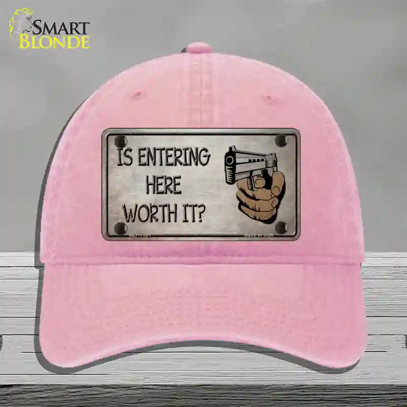 Entering Worth It Novelty License Plate Hat Unconstructed Cotton / Pink