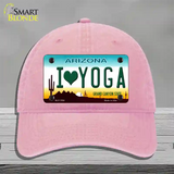 I Love Yoga Novelty License Plate Hat Unconstructed Cotton / Pink