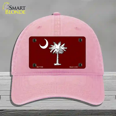 South Carolina Flag Burgundy Novelty License Plate Hat Unconstructed Cotton / Pink