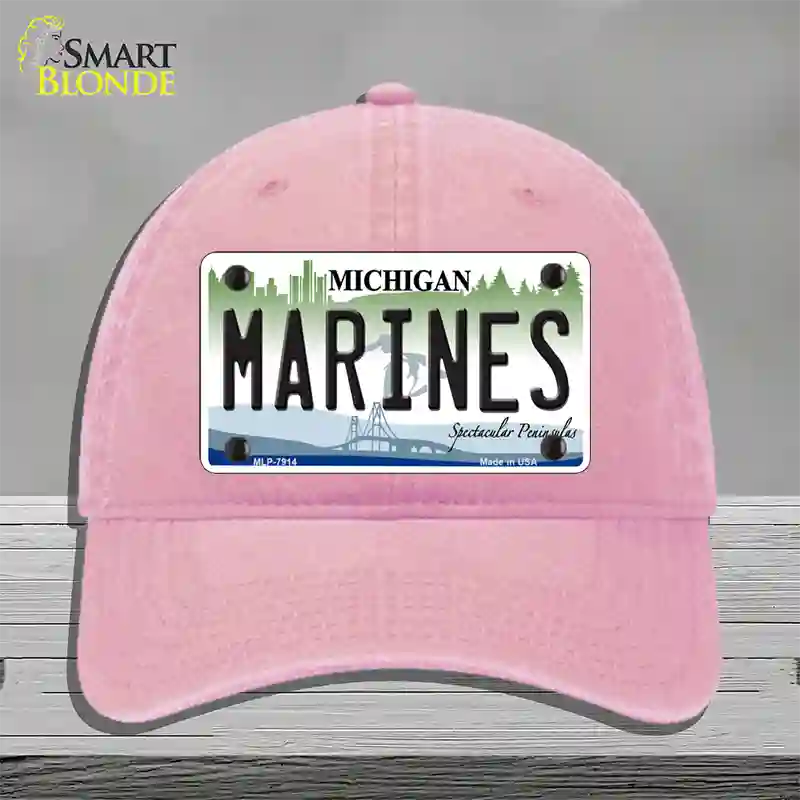 Marines Michigan Novelty License Plate Hat Unconstructed Cotton / Pink