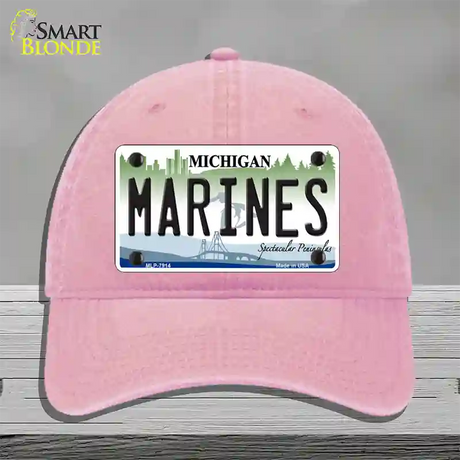 Marines Michigan Novelty License Plate Hat Unconstructed Cotton / Pink