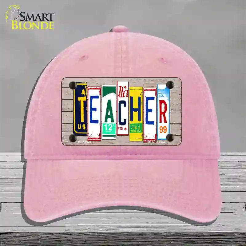 Teacher Wood License Plate Art Novelty License Plate Hat Unconstructed Cotton / Pink