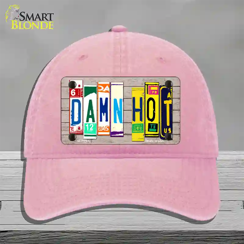 Damn Hot Wood License Plate Art Novelty License Plate Hat Unconstructed Cotton / Pink