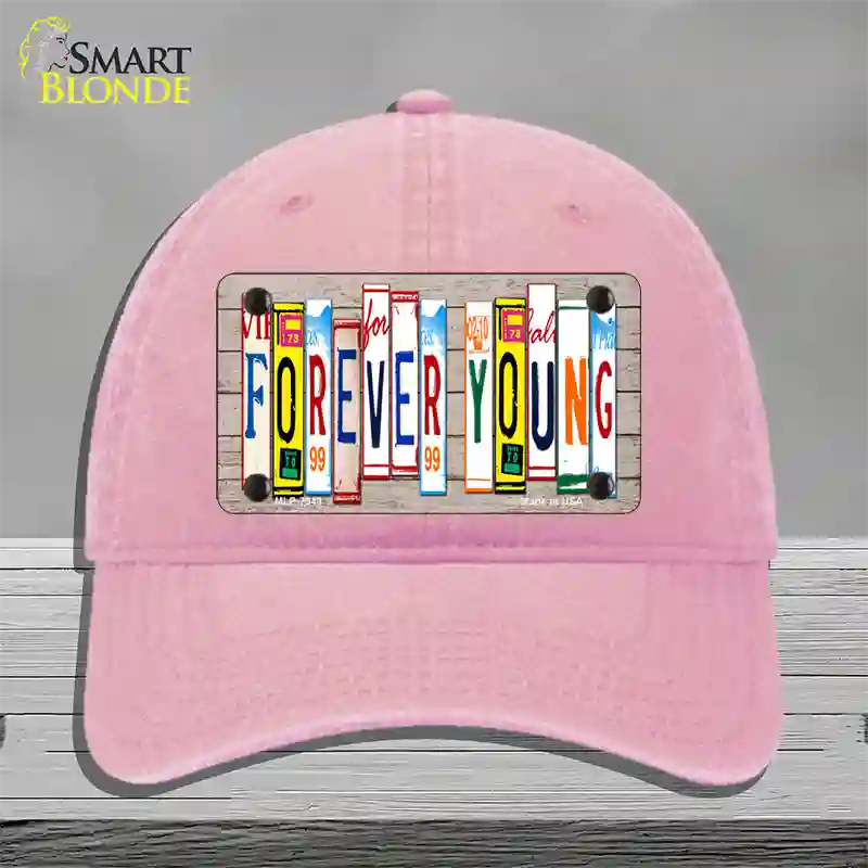 Forever Young Wood License Plate Art Novelty License Plate Hat Unconstructed Cotton / Pink