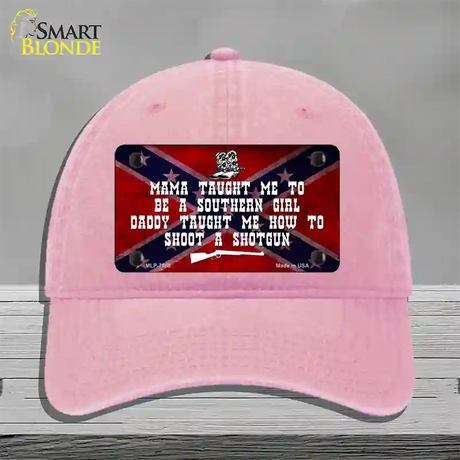 Mama Taught Me Novelty License Plate Hat Unconstructed Cotton / Pink