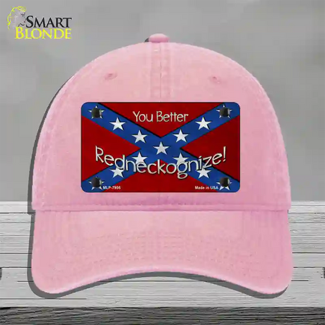 You Better Redneckognize Novelty License Plate Hat Unconstructed Cotton / Pink