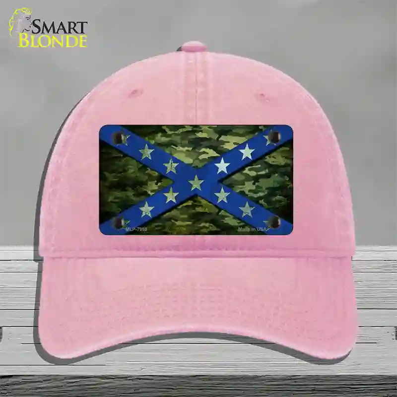 Confederate Stripes Blue Camo Novelty License Plate Hat Unconstructed Cotton / Pink