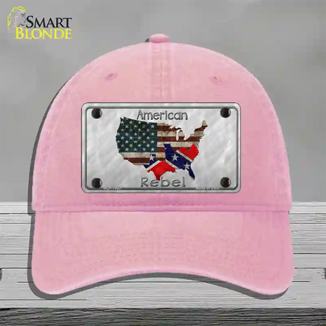 American Rebel Map Novelty License Plate Hat Unconstructed Cotton / Pink